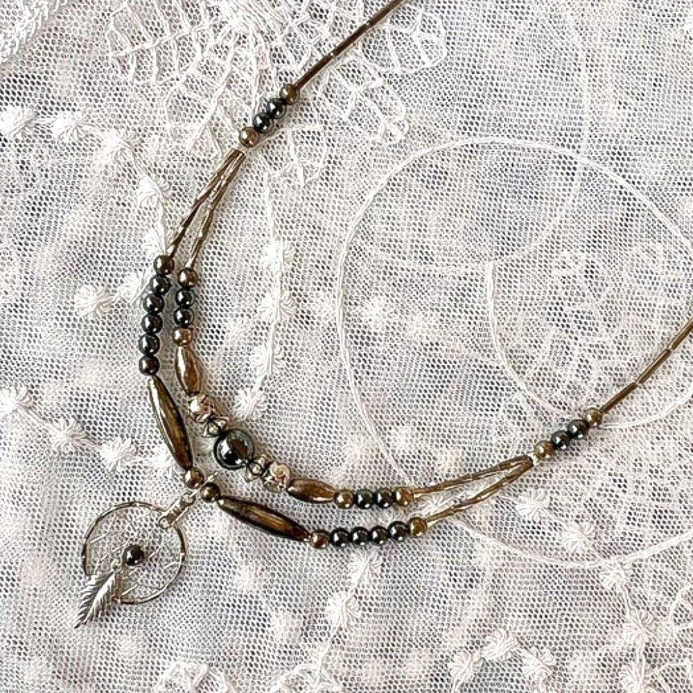 Vintage 70's/80's Silver & Hematite Dreamcatcher Necklace - Picture 3 of 10